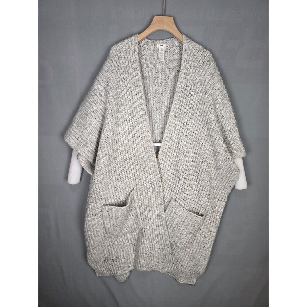 Aerie Oversized Grey Open Front Cardigan Lagenlook Chunky Knit Long Boxy Warm
